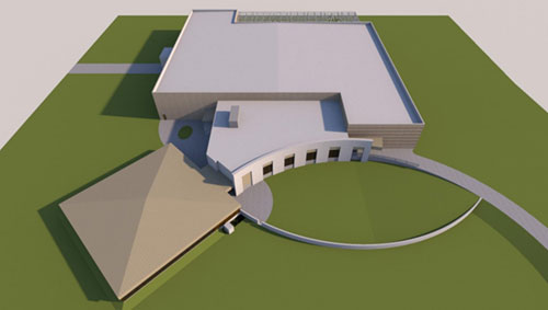 3D rendering of exterior design of Control Center building